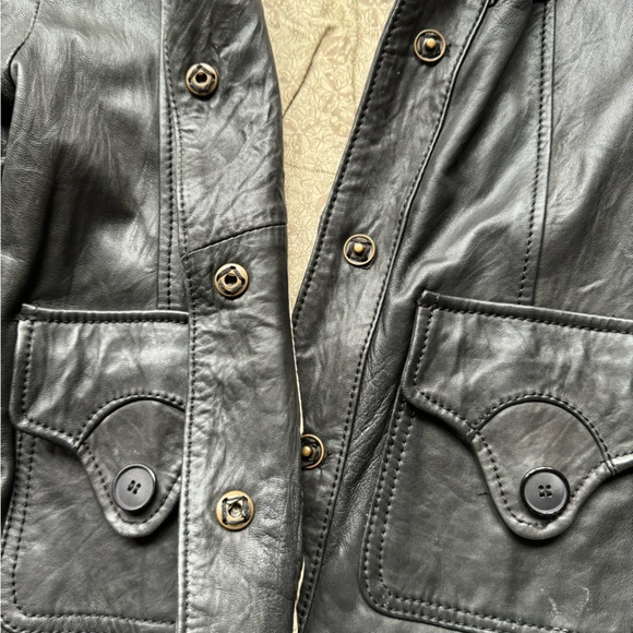 Doma Cropped Black Leather Jacket 3/4 Sleeve - Picture 2 of 8